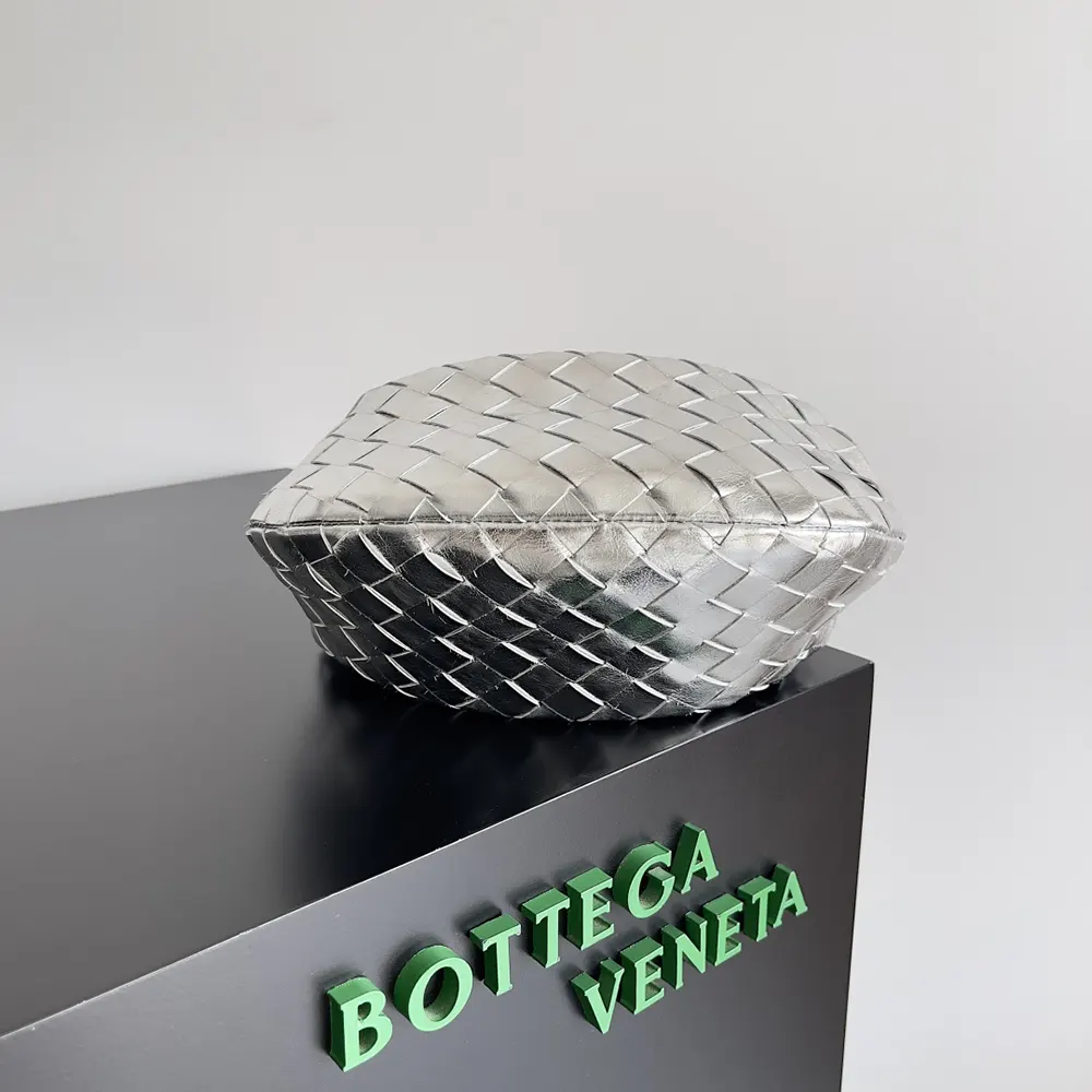 Side angle highlighting silver hardware on Mini Jodie-Silver handbag