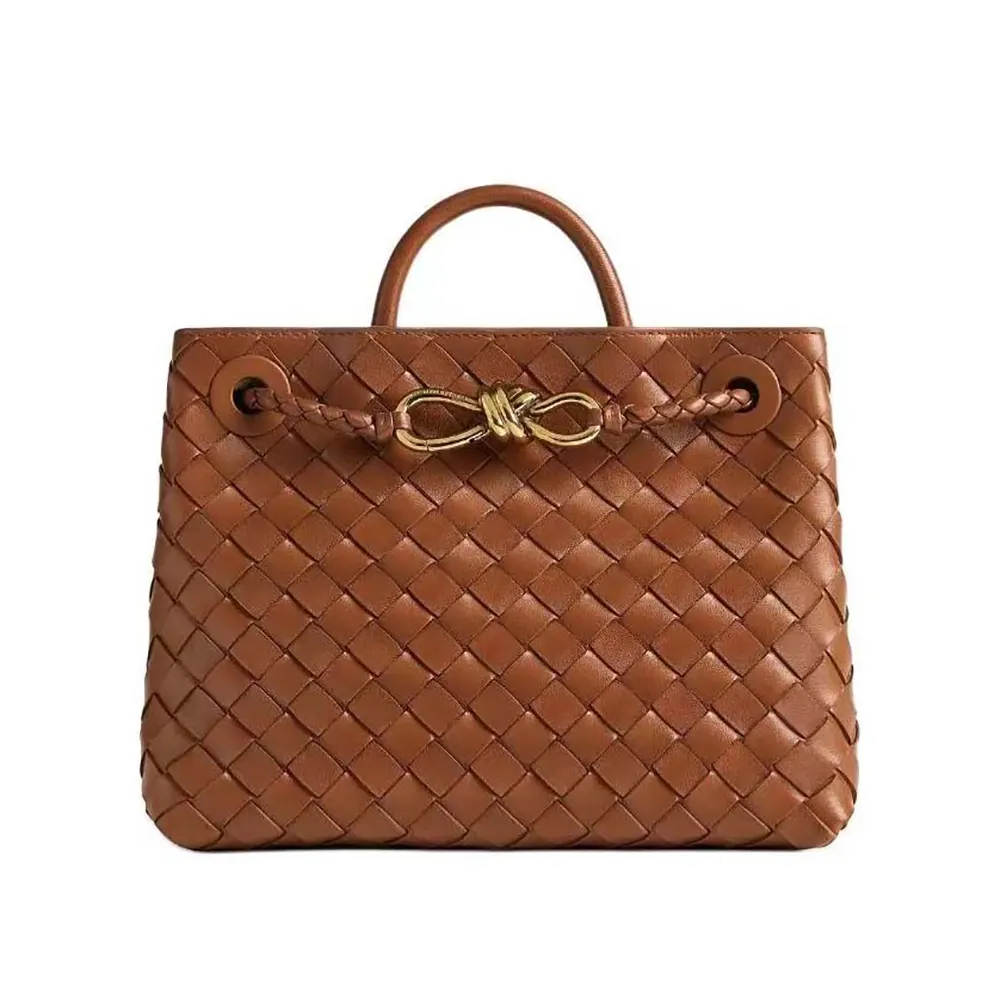 Bottega Veneta Women Small Andiamo Intrecciato Leather Top Handle Bag-Brown