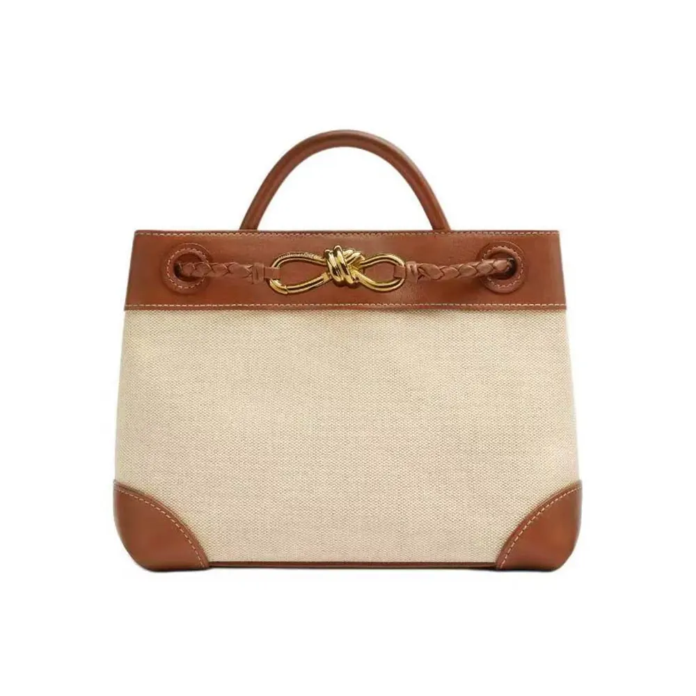 Front view of Bottega Veneta Women Small Andiamo Brown shoulder bag