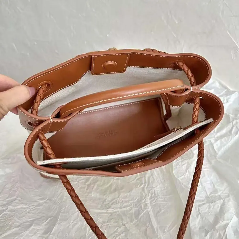 Bottega Veneta Women Small Andiamo in Calf Leather and Canvas-Brown - image 6