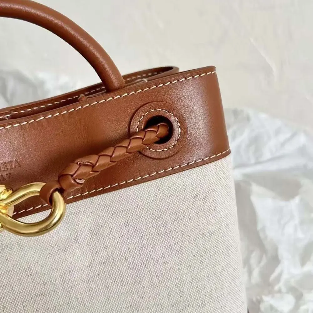 Bottega Veneta Women Small Andiamo in Calf Leather and Canvas-Brown - image 7