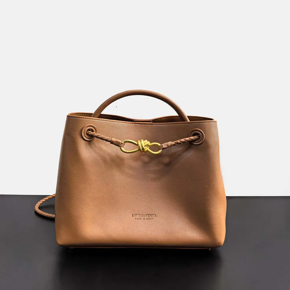 Close-up of silky calf leather texture on Bottega Veneta Small Andiamo bag