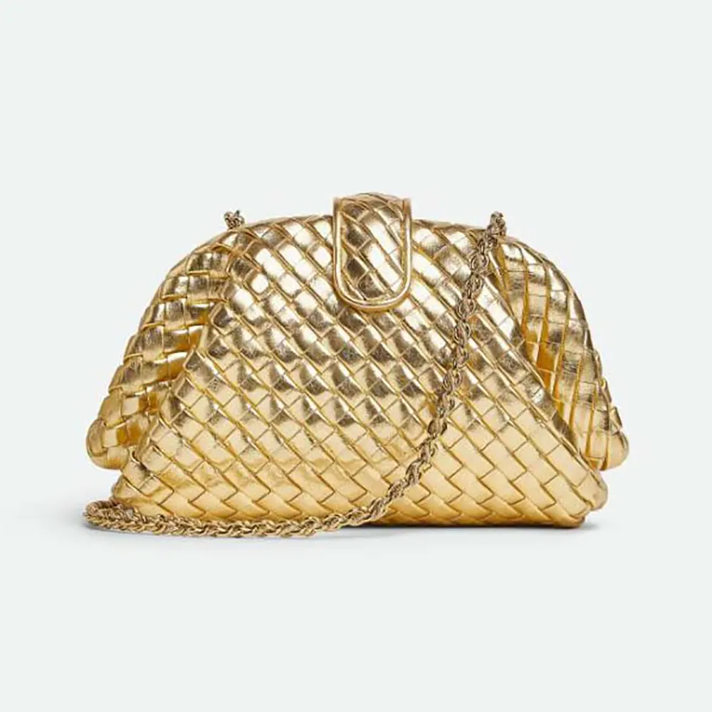 Front view of Bottega Veneta Women Small Lauren 1980-Gold shoulder bag