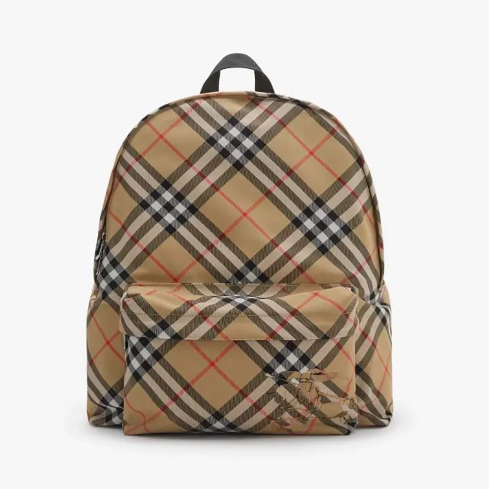 Front view of Burberry Women Check Backpack showing signature brown check