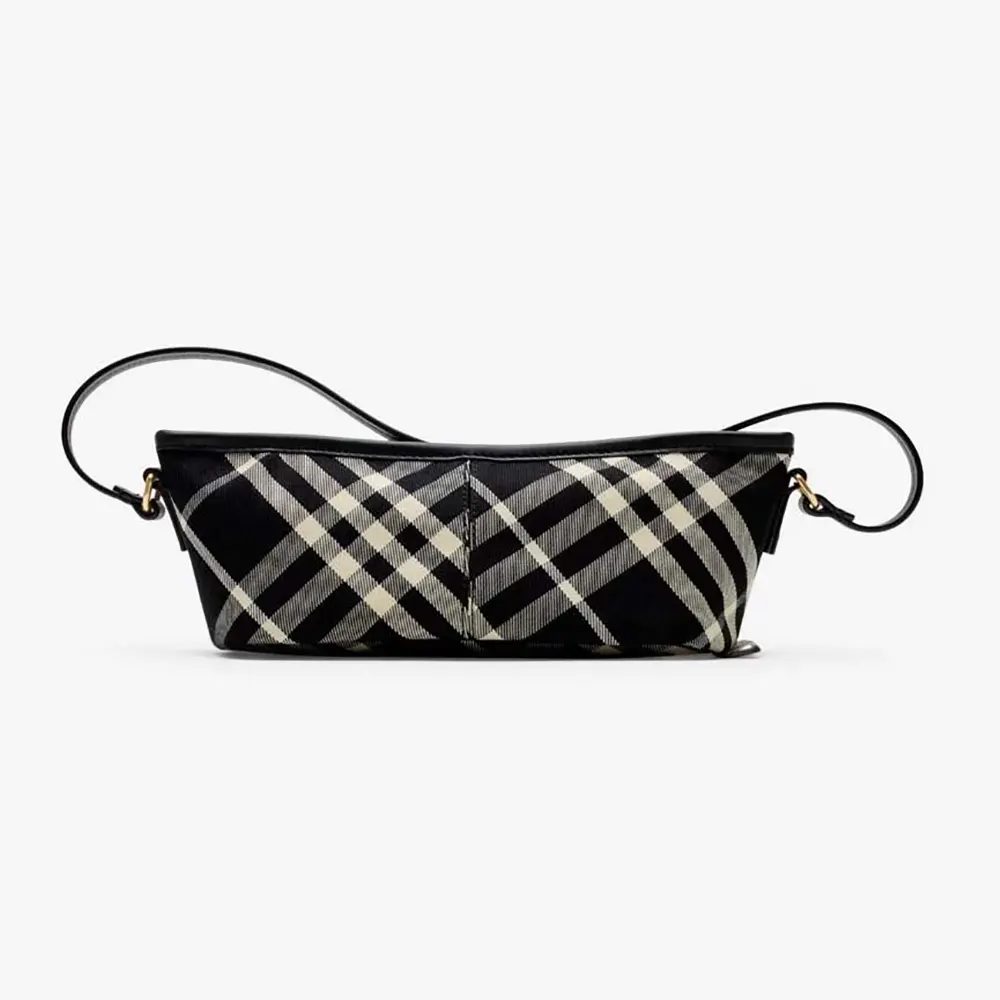 Front view of Burberry Women Check Mini Bag-Black showcasing signature check