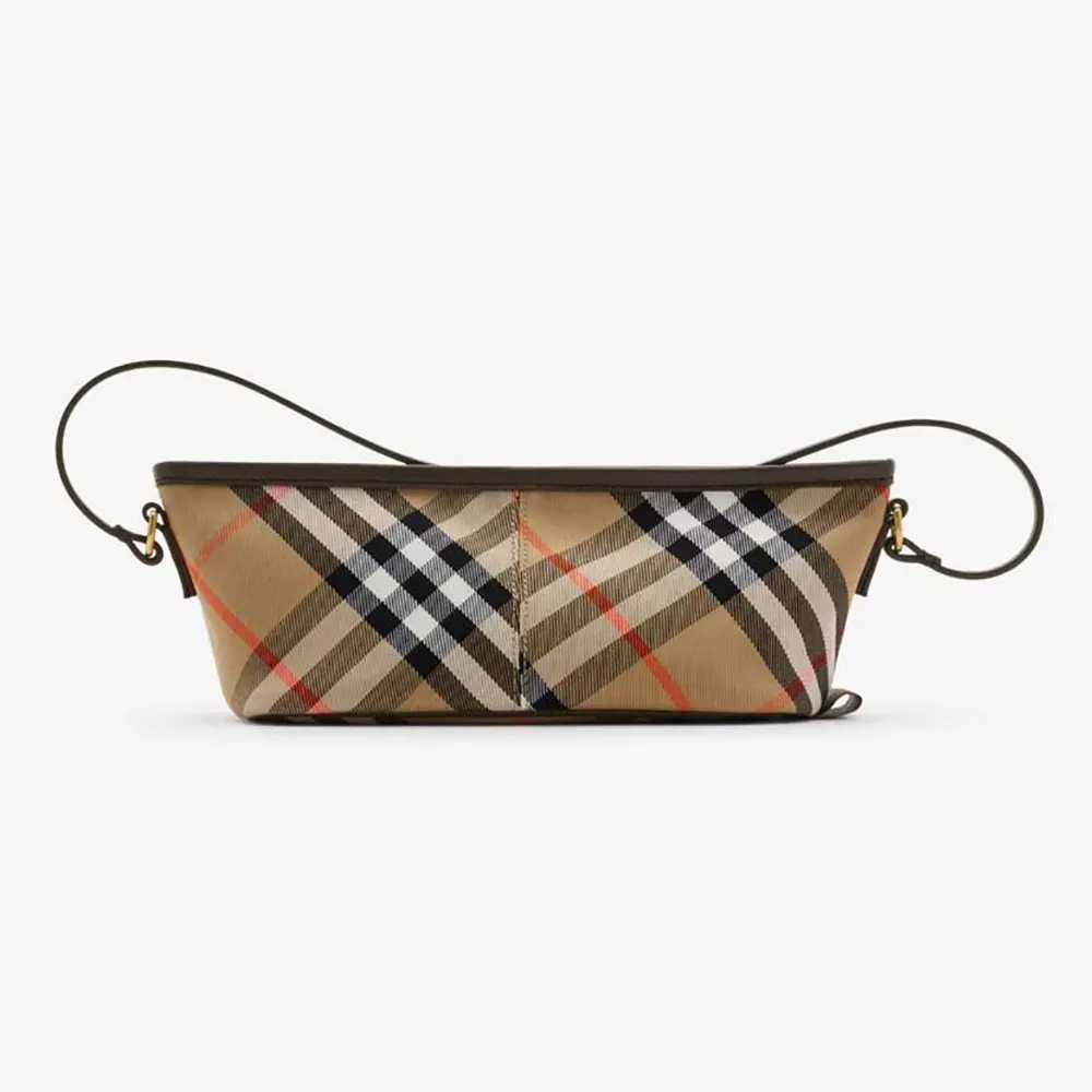 Front view of Burberry Women Check Mini Bag-Sandy showcasing check pattern