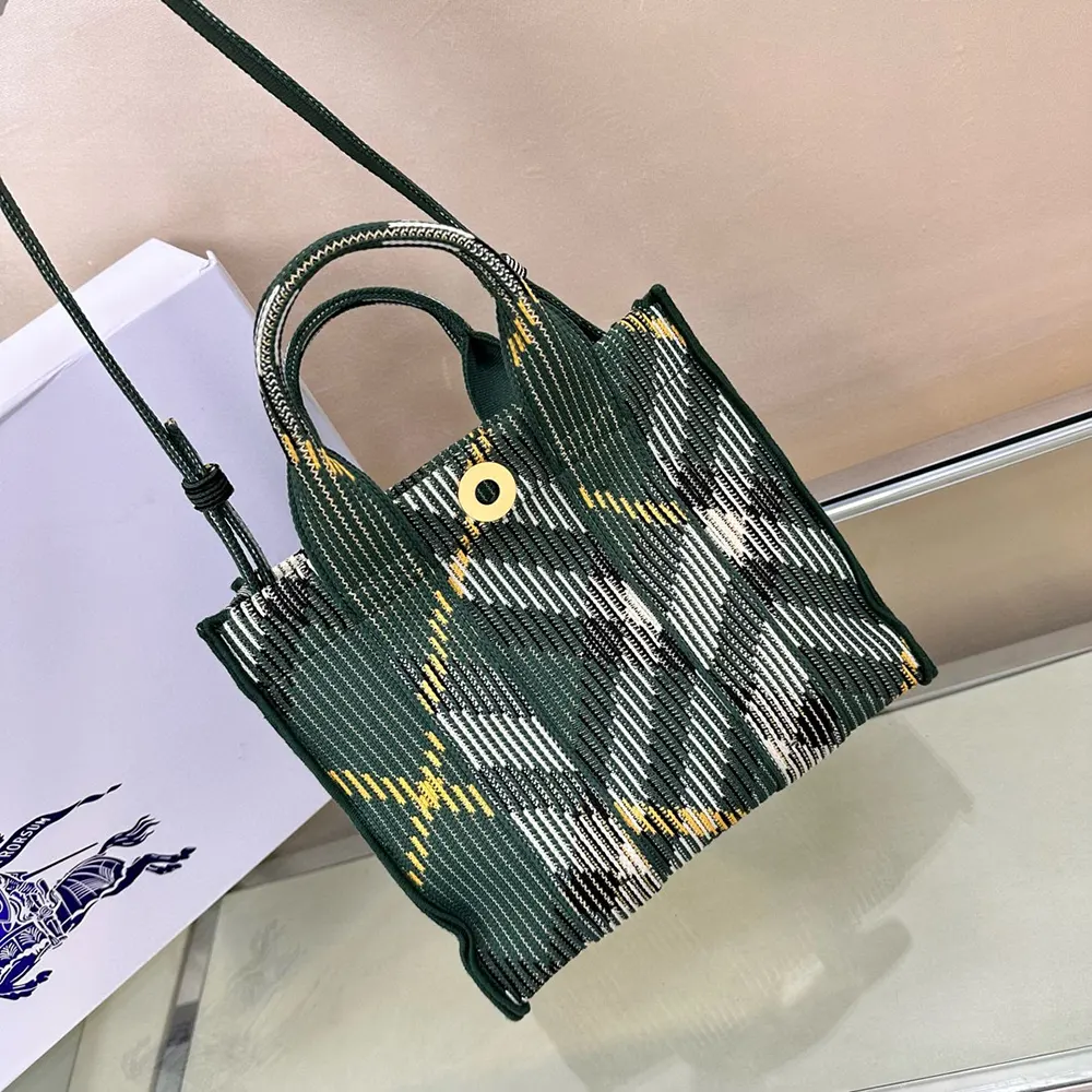 Burberry Women Mini Check Knitted Tote-Green - image 4