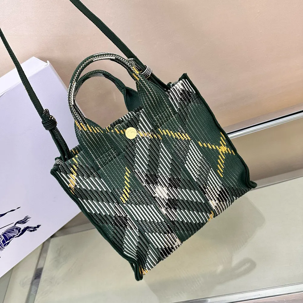 Burberry Women Mini Check Knitted Tote-Green - image 5