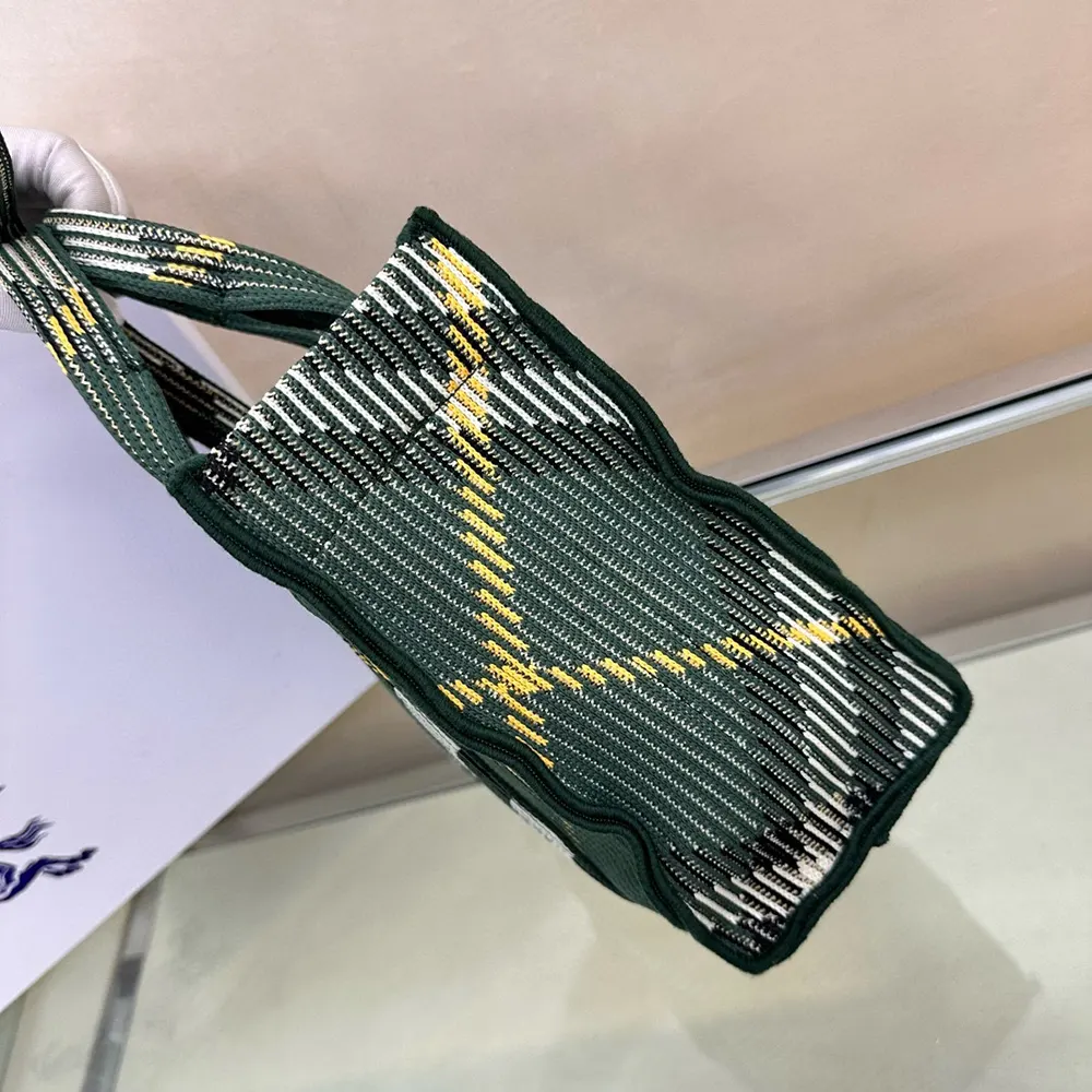 Burberry Women Mini Check Knitted Tote-Green - image 6