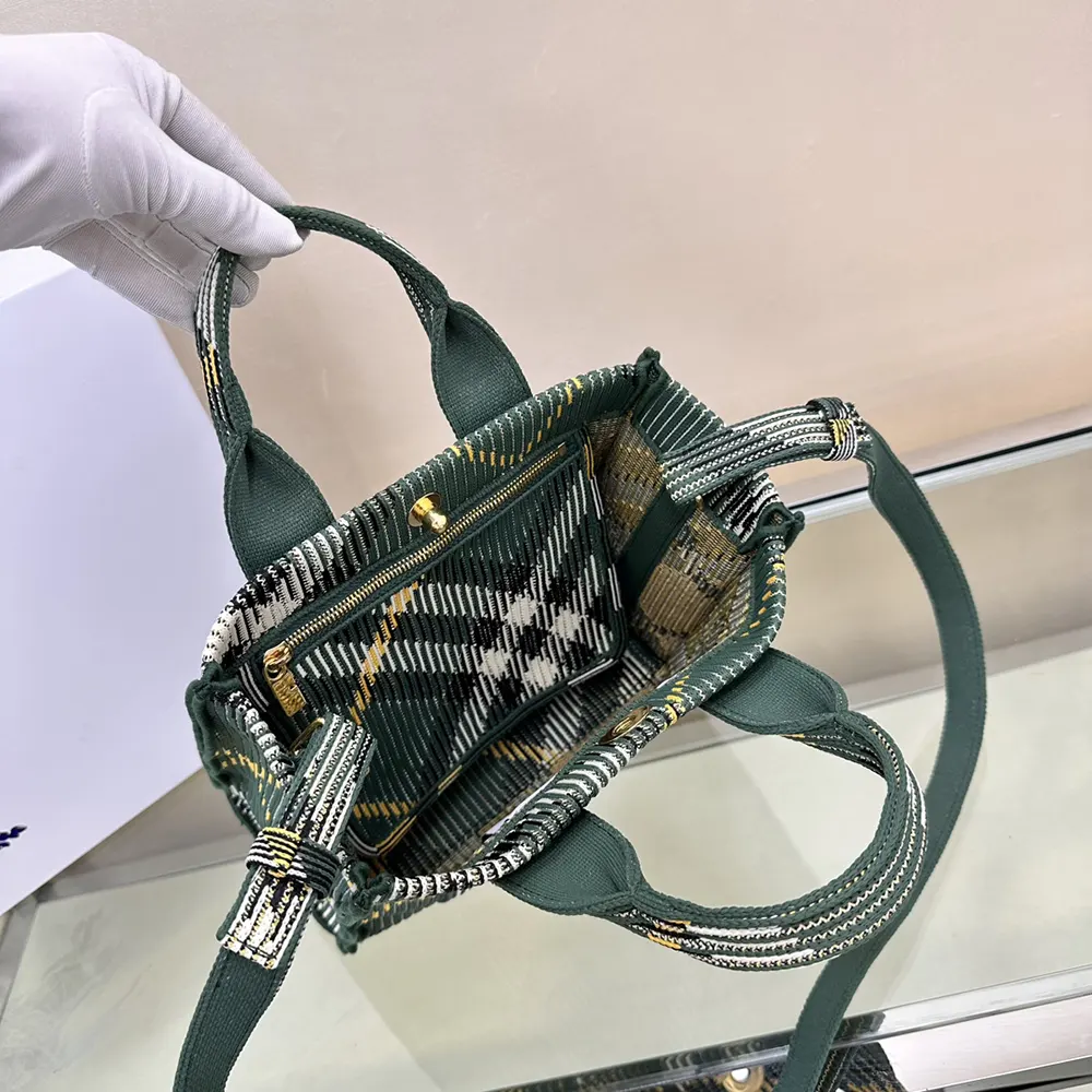 Burberry Women Mini Check Knitted Tote-Green - image 7