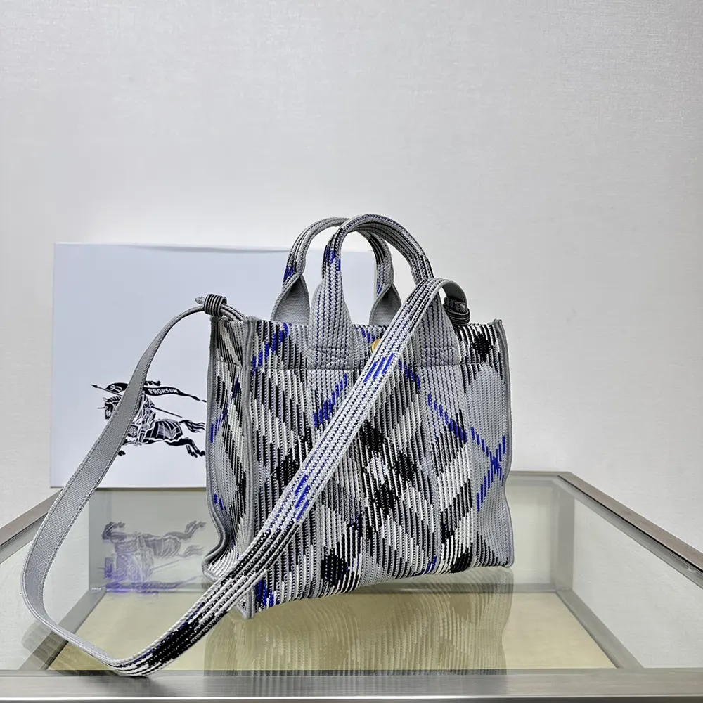 Burberry Women Mini Check Knitted Tote-Grey - image 4