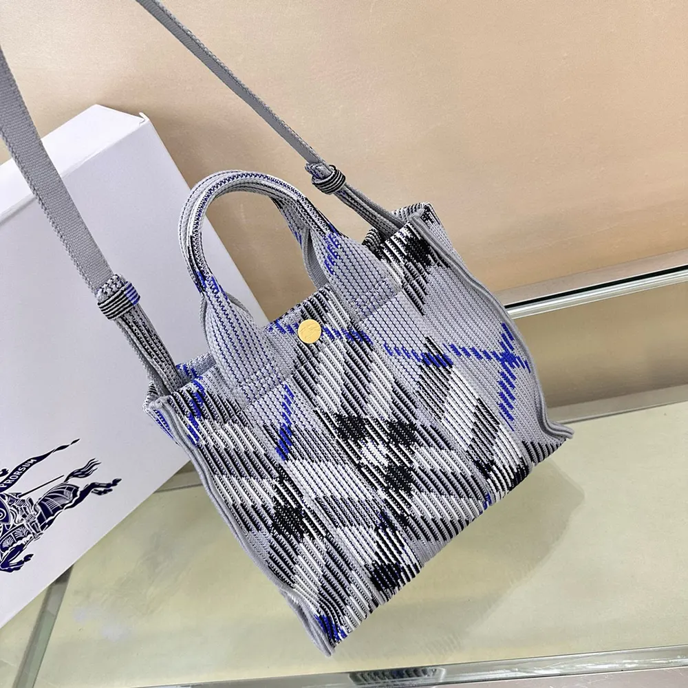 Burberry Women Mini Check Knitted Tote-Grey - image 5