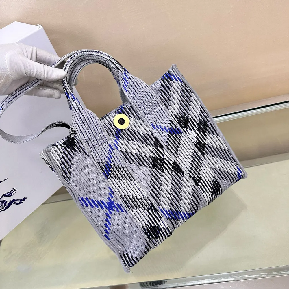 Burberry Women Mini Check Knitted Tote-Grey - image 6
