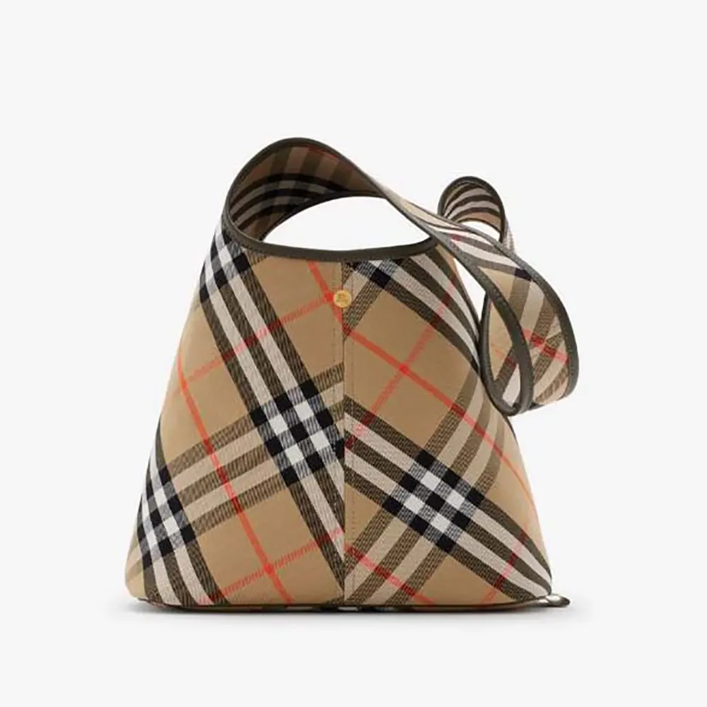 Front view of Burberry Women Small Check Shoulder Bag in brown