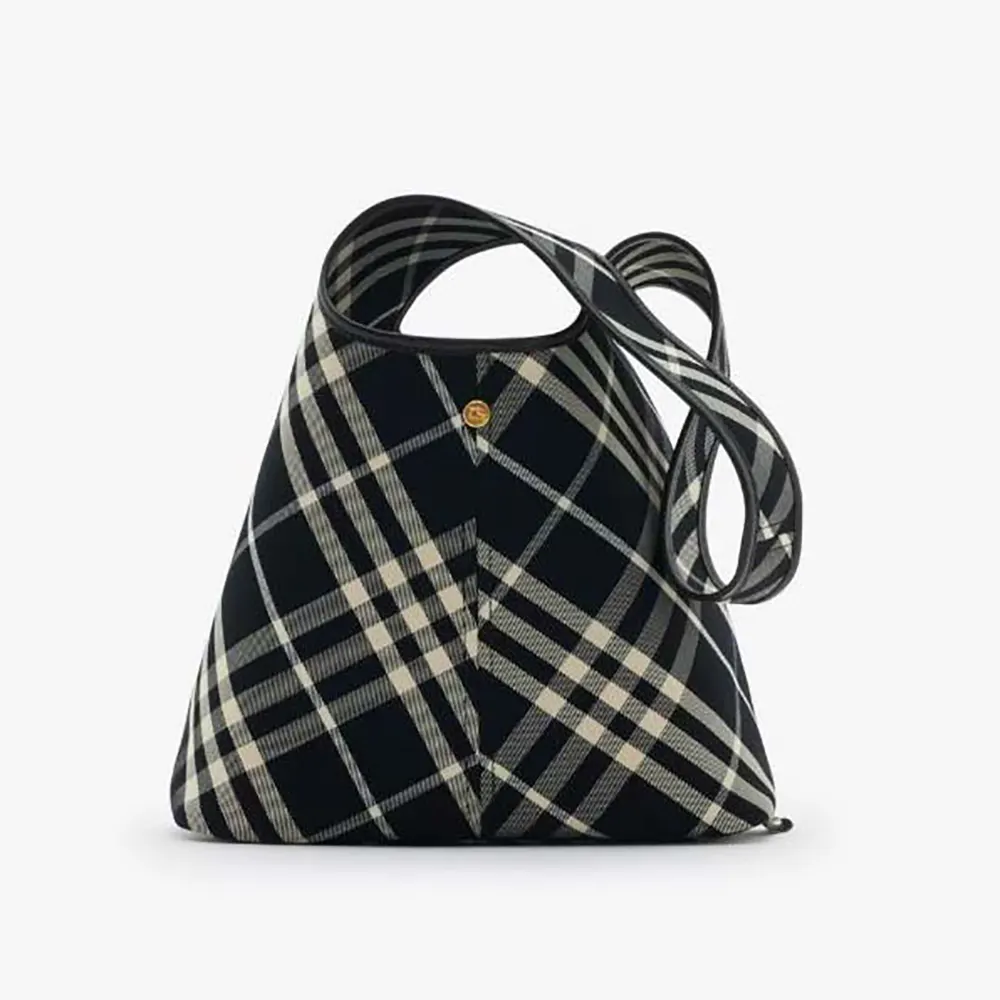 Front view of Burberry Women Small Check Shoulder Bag in navy check