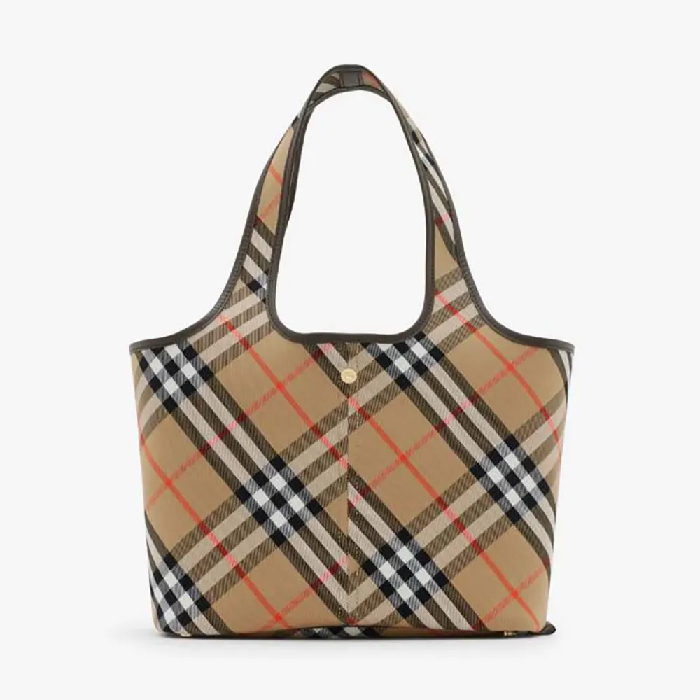 Front view of Burberry Women Small Check Tote showcasing check pattern