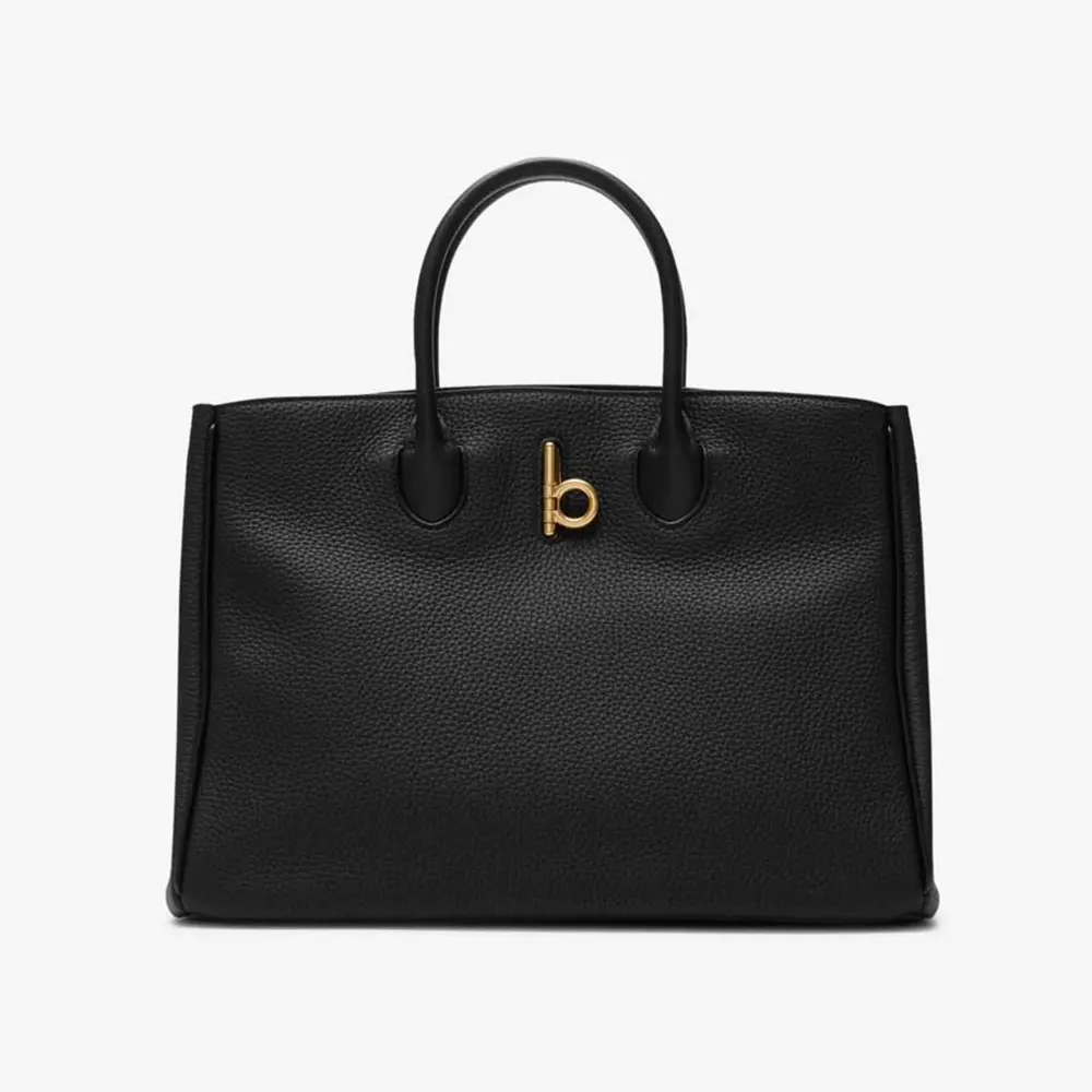 Front view of Burberry Women Small Rocking Horse Tote Black