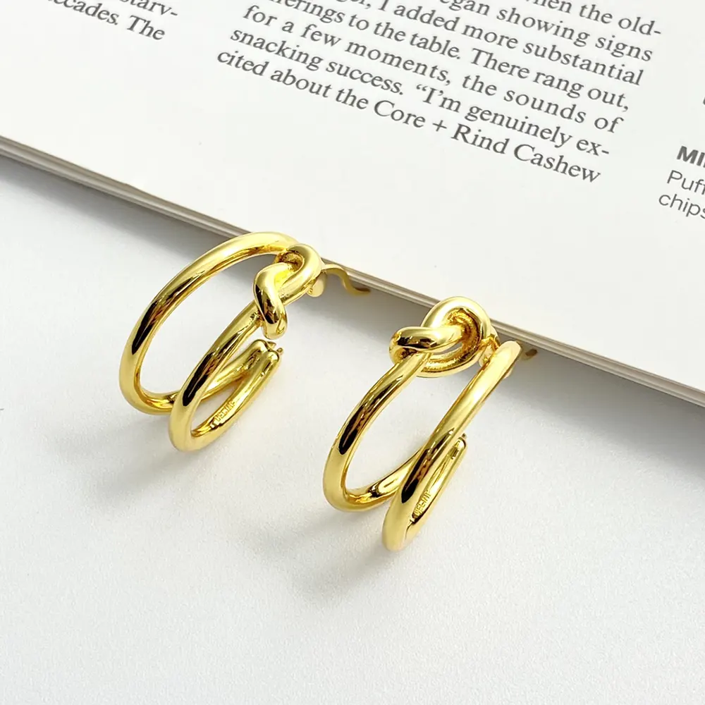 Celine Women Knot Double Hoops in Brass with Gold Finish - image 7