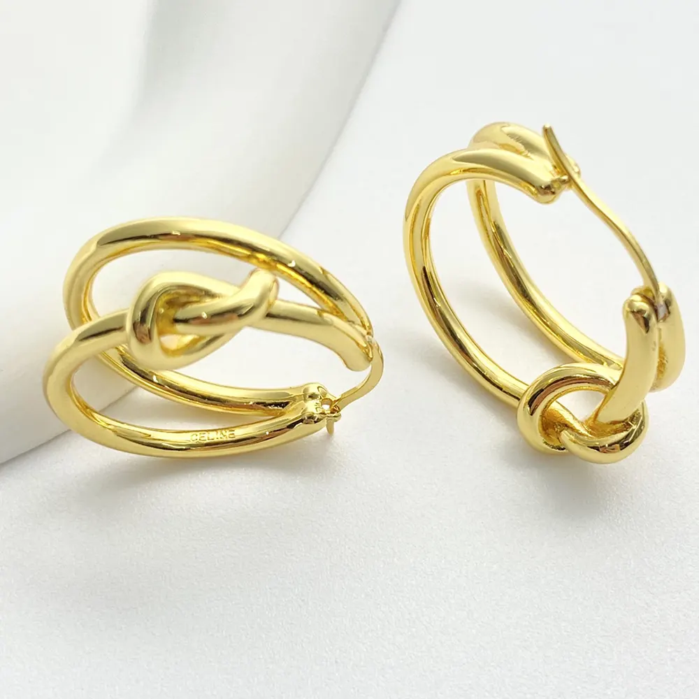 Celine Women Knot Double Hoops in Brass with Gold Finish - image 6