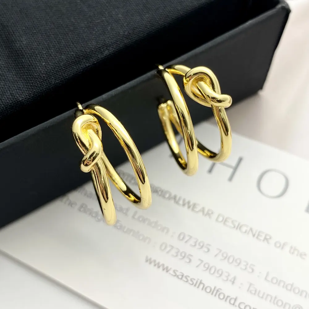 Celine Women Knot Double Hoops in Brass with Gold Finish - image 8