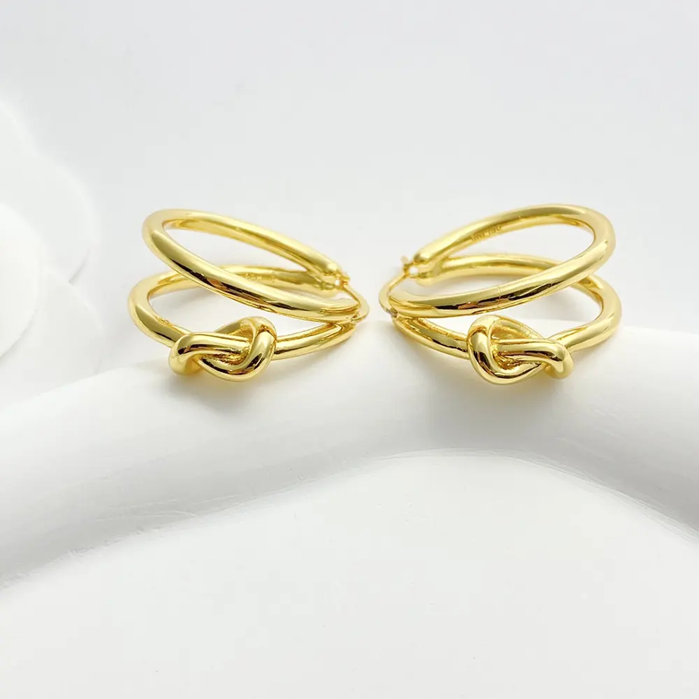 Celine Women Knot Double Hoops in Brass with Gold Finish - image 5