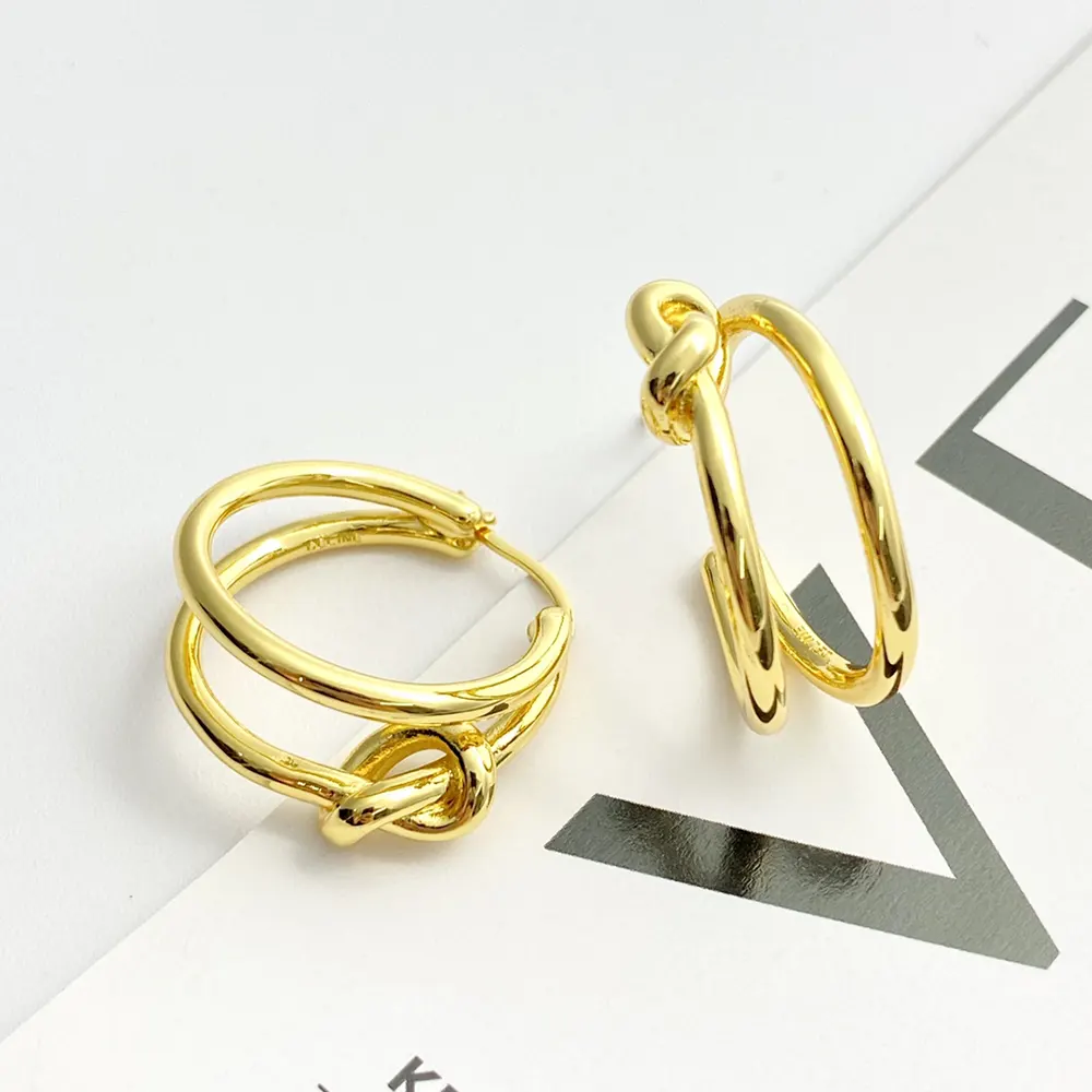 Celine Women Knot Double Hoops in Brass with Gold Finish - image 4