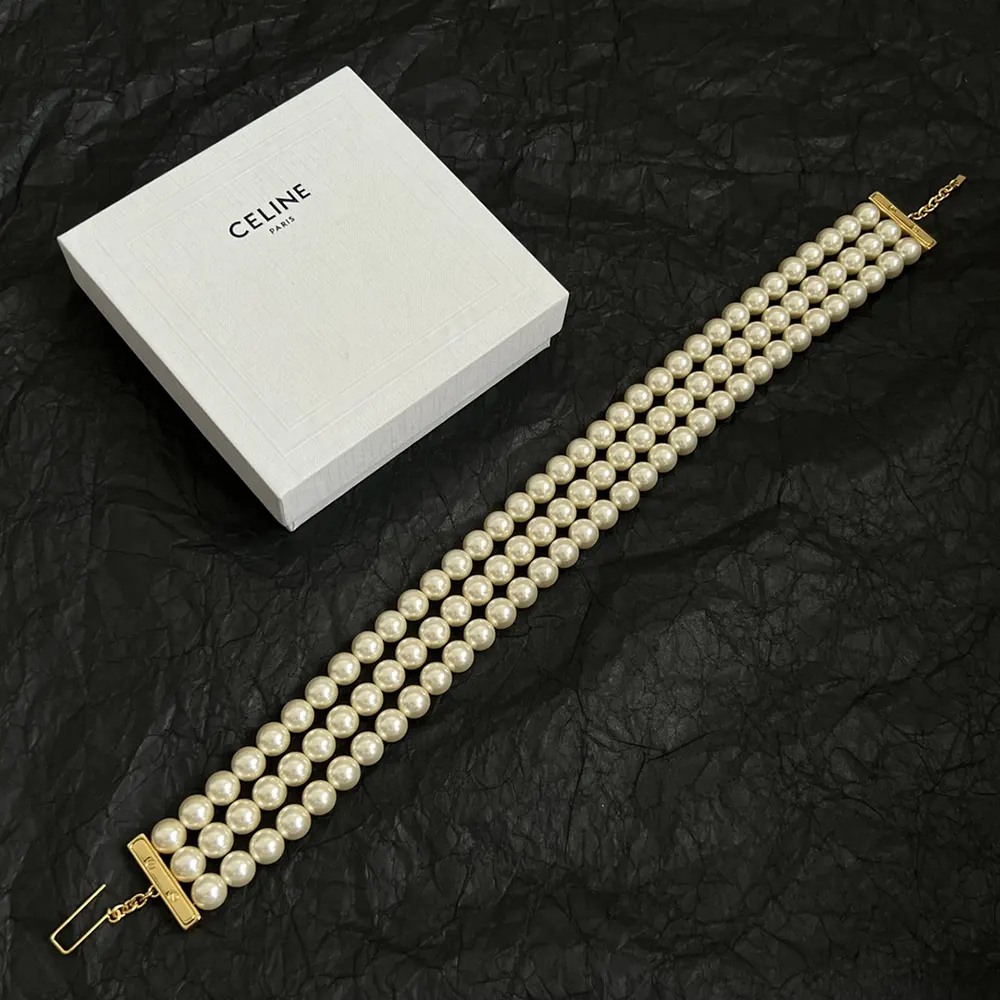Celine Women Les Perles Celine Necklace in Resin Pearls Brass with Gold Finish and Steel - image 4