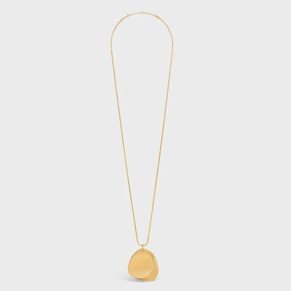 Close-up of Celine Women Petale Necklace gold petal pendant detail