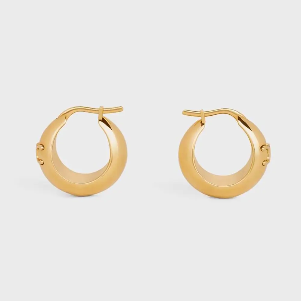 Front view of Celine Women Triomphe Bold Hoops in brass with gold finish