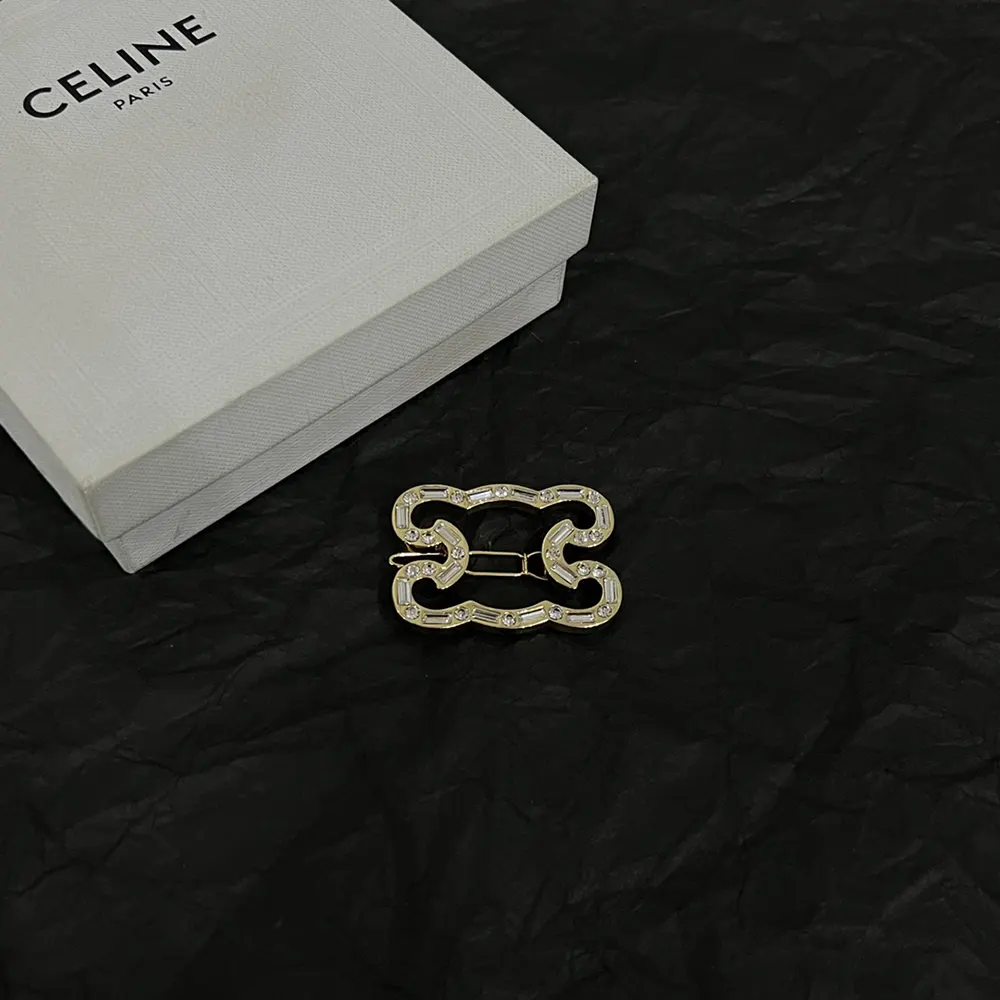 Celine Women Triomphe Frame Sparkle Brooch in Strass Brass with Gold Finish and Steel - image 5