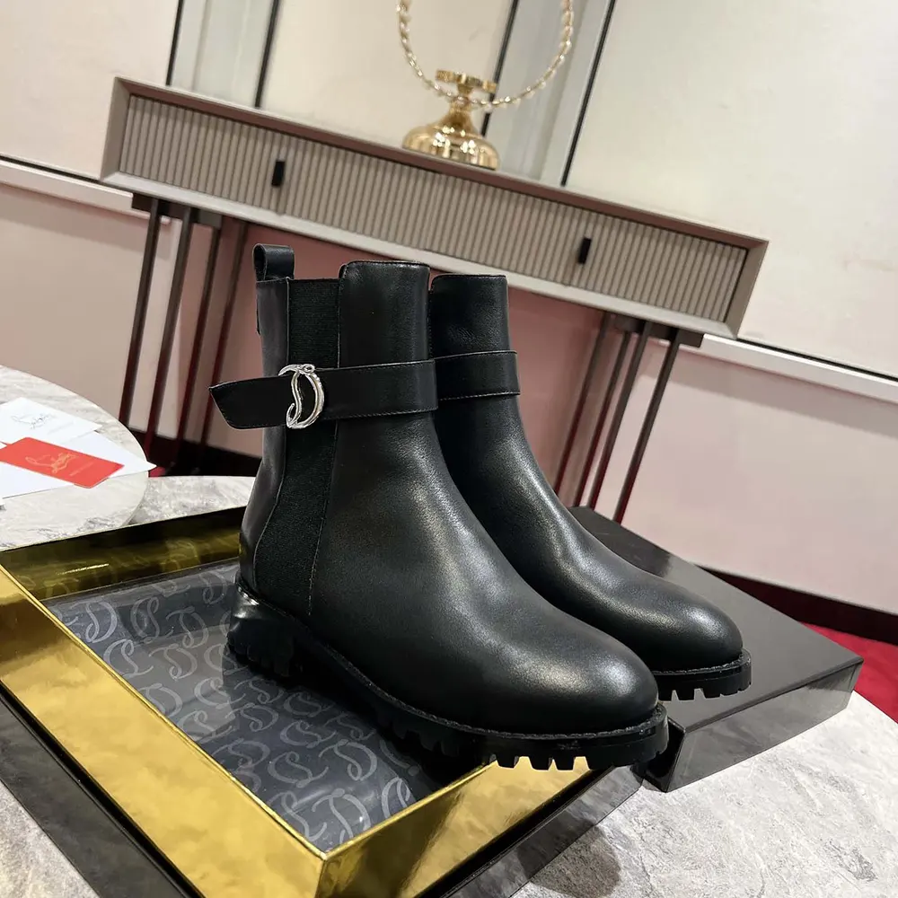 Christian Louboutin Women CL Chelsea Booty Lug Low Boots Calf Leather-Black - image 6