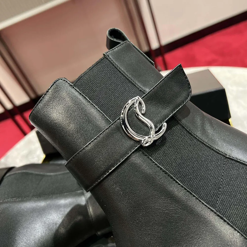 Christian Louboutin Women CL Chelsea Booty Lug Low Boots Calf Leather-Black - image 9