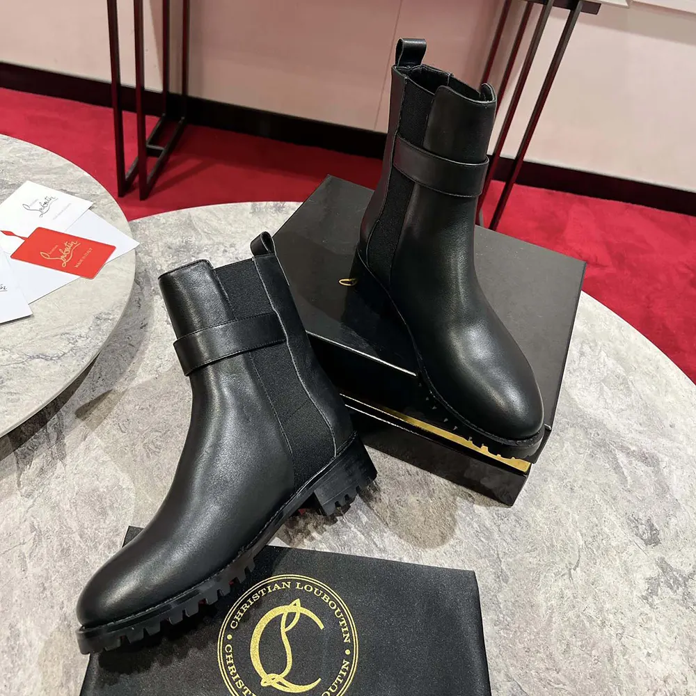 Christian Louboutin Women CL Chelsea Booty Lug Low Boots Calf Leather-Black - image 5