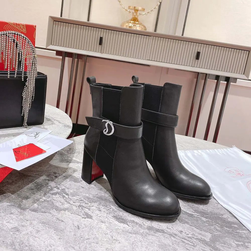 Christian Louboutin Women CL Chelsea Lug 100 mm Low Boots Calf Leather-Black - image 4