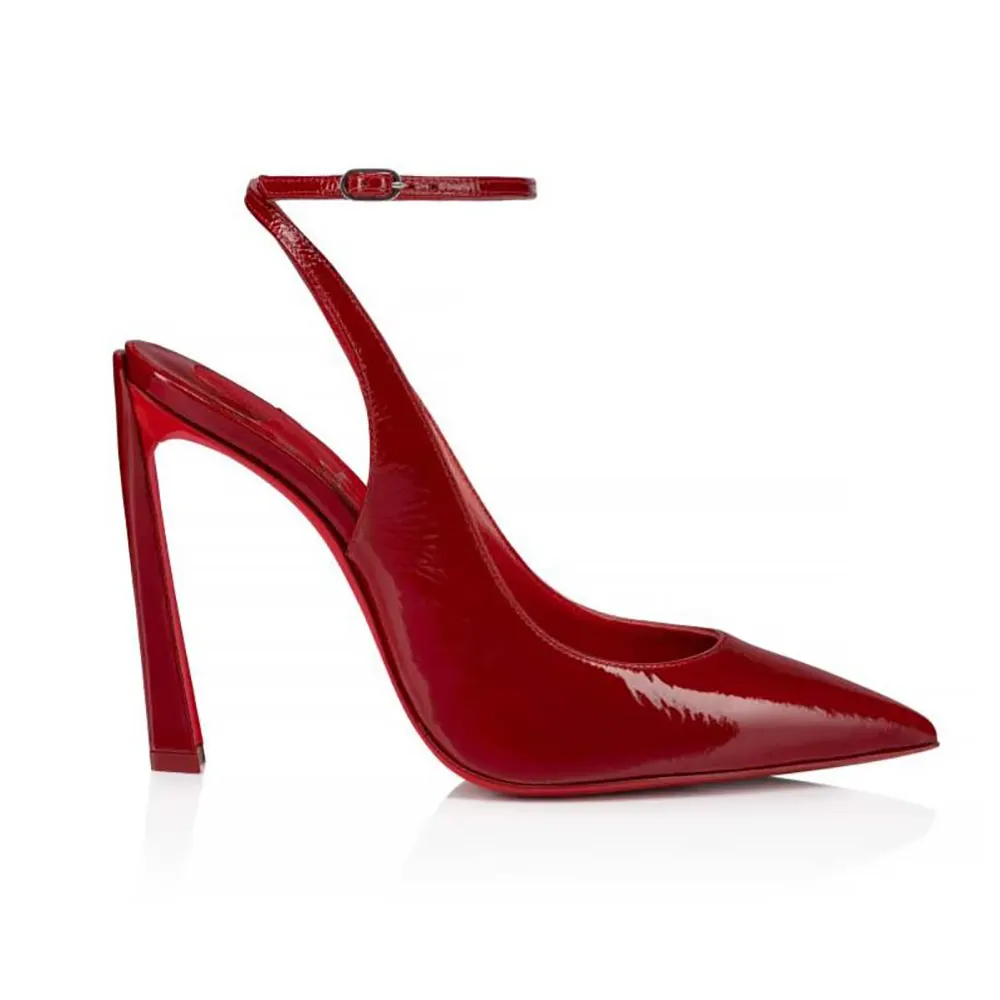 Side view of Christian Louboutin Women Condora Strap 100 mm Strappy Pumps Vog Patent Leather
