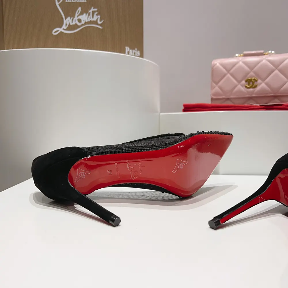 Christian Louboutin Women Follies Strass 100 mm Pumps Suede Calf-Black - image 10