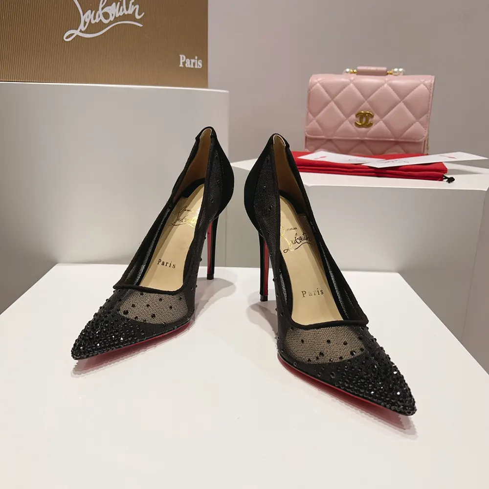 Christian Louboutin Women Follies Strass 100 mm Pumps Suede Calf-Black - image 5