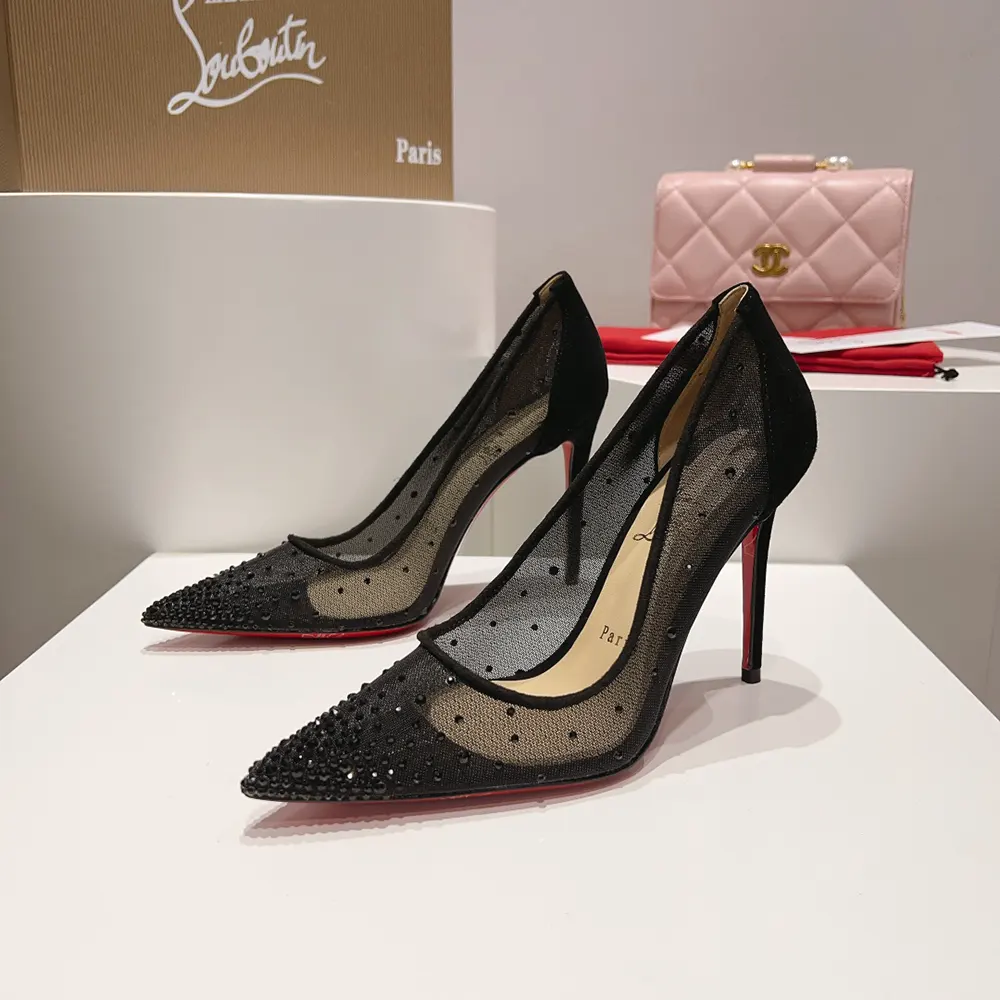 Christian Louboutin Women Follies Strass 100 mm Pumps Suede Calf-Black - image 4