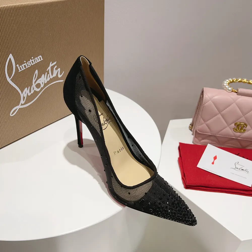 Christian Louboutin Women Follies Strass 100 mm Pumps Suede Calf-Black - image 7
