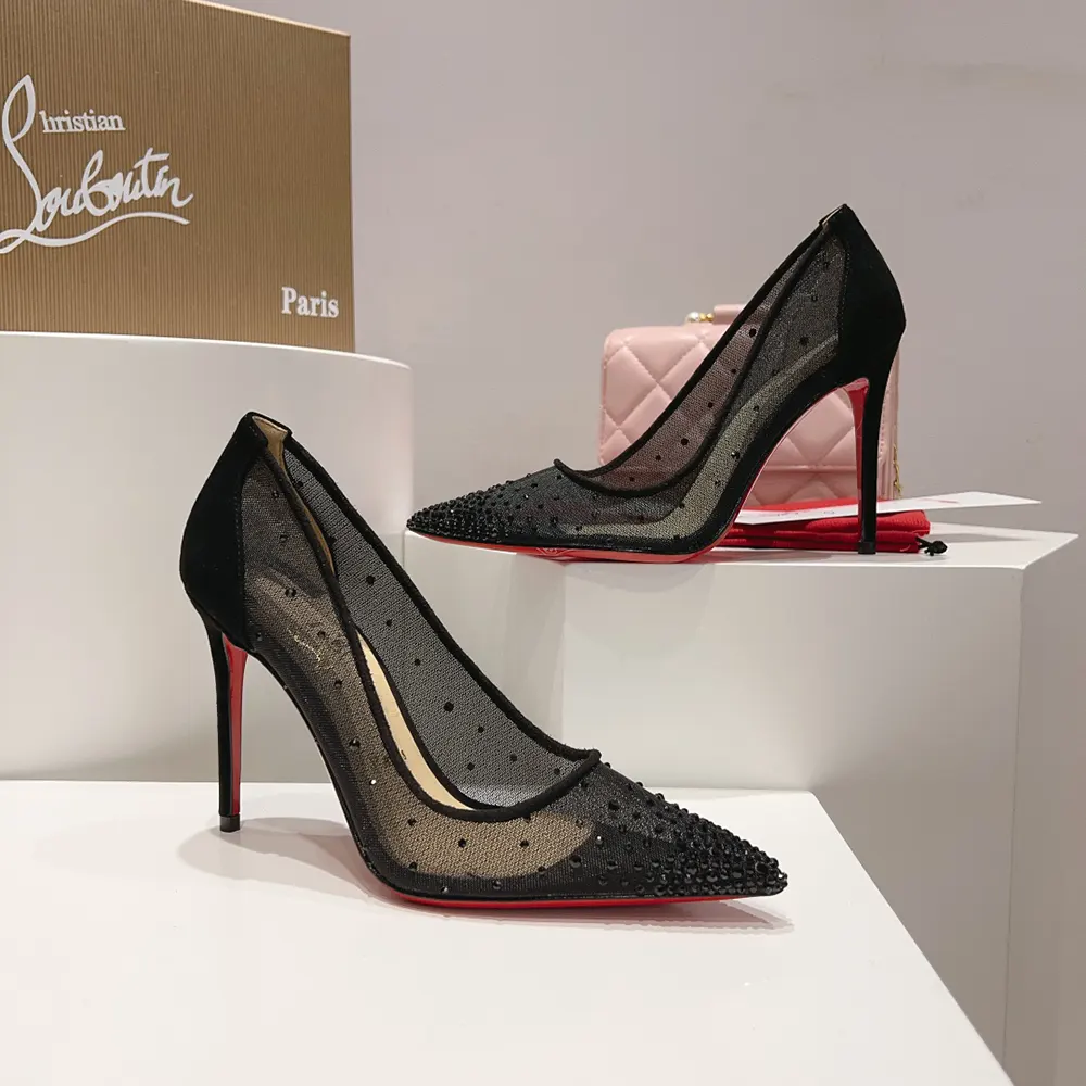 Christian Louboutin Women Follies Strass 100 mm Pumps Suede Calf-Black - image 6