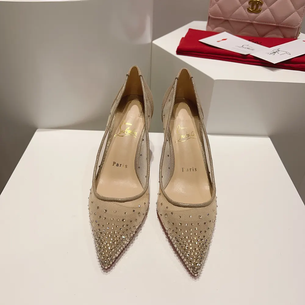 Christian Louboutin Women Follies Strass 85 mm Pumps Mesh and Suede-Beige - image 5