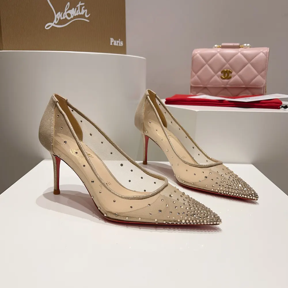 Close-up on strass detail of Christian Louboutin Women Follies Strass Pumps