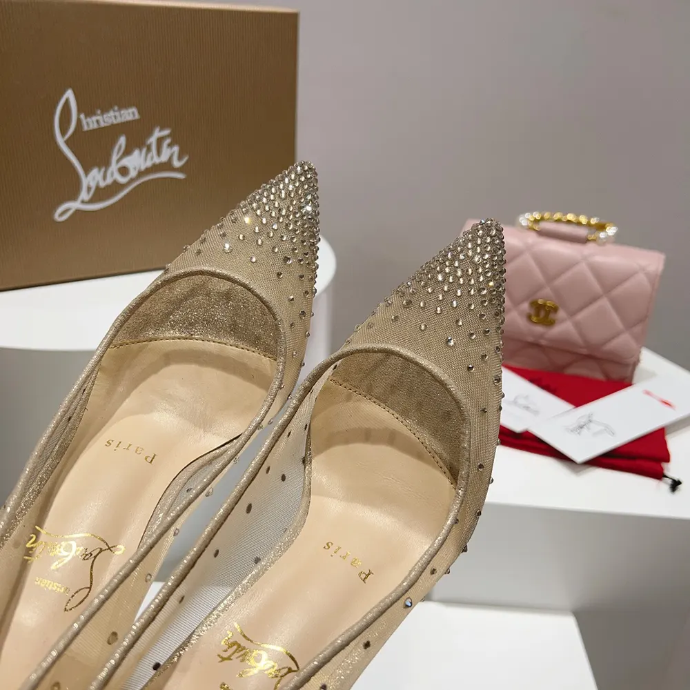 Christian Louboutin Women Follies Strass 85 mm Pumps Mesh and Suede-Beige - image 8