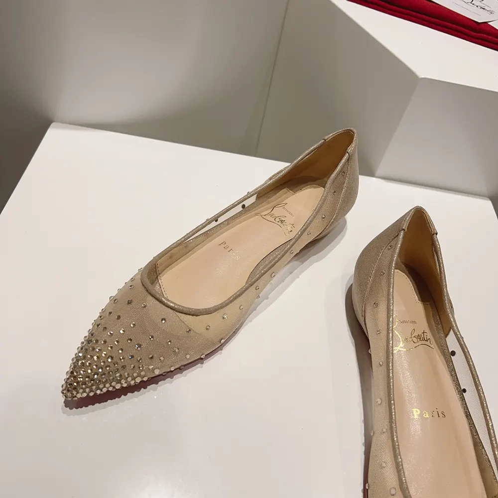 Christian Louboutin Women Follies Strass Ballerinas Mesh and Suede-Beige - image 7