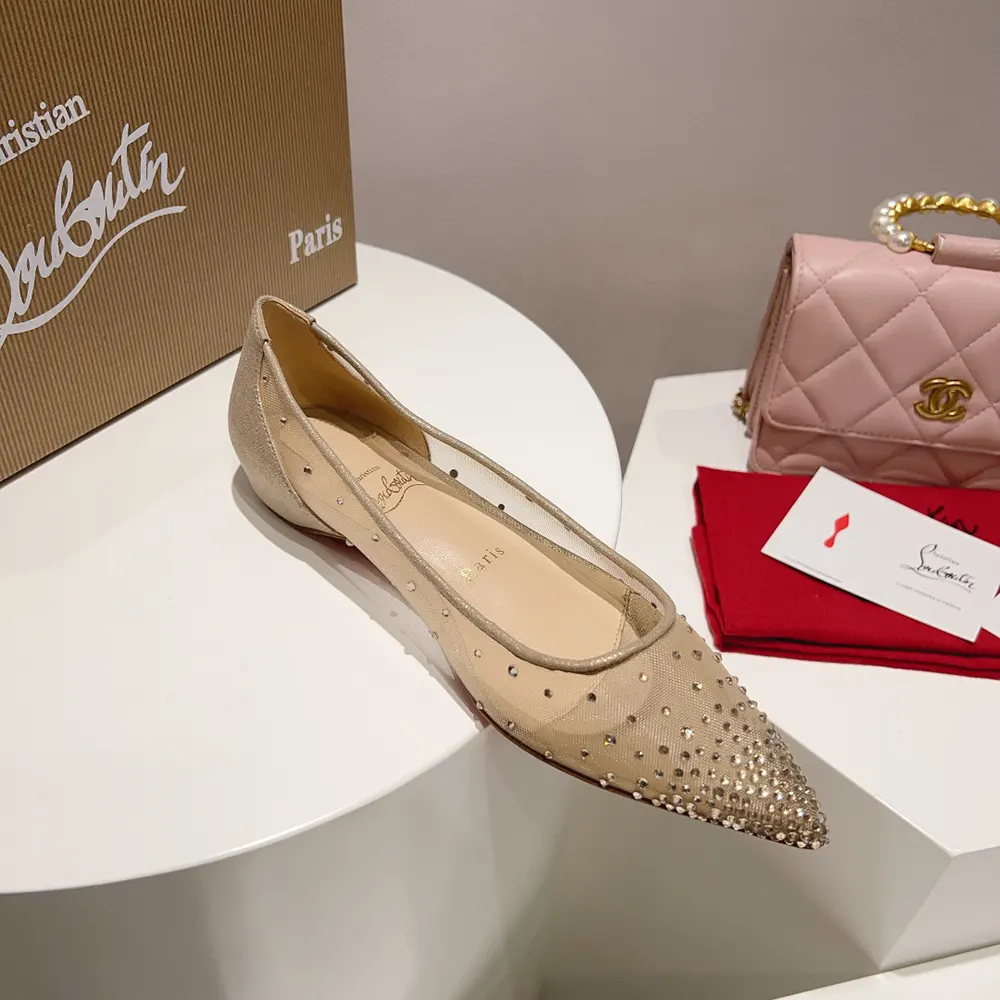 Christian Louboutin Women Follies Strass Ballerinas Mesh and Suede-Beige - image 6