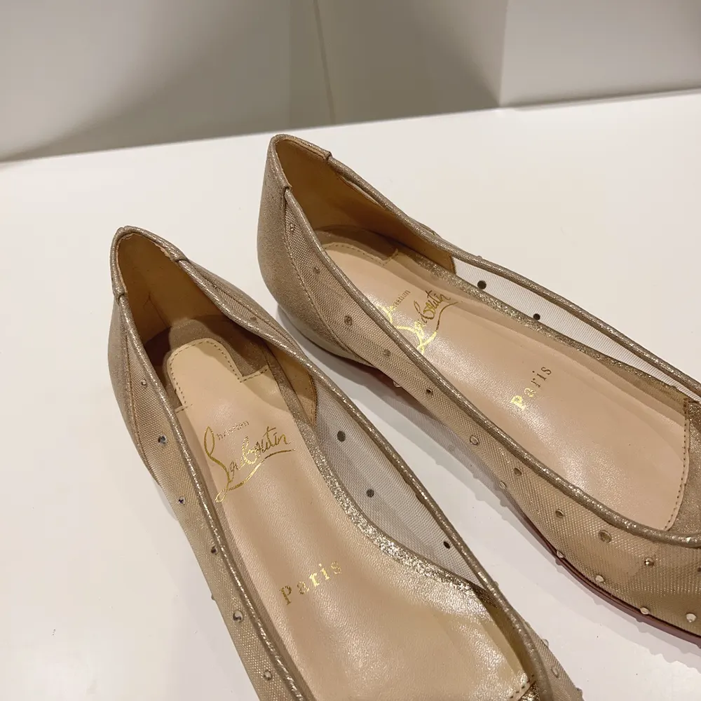 Christian Louboutin Women Follies Strass Ballerinas Mesh and Suede-Beige - image 8