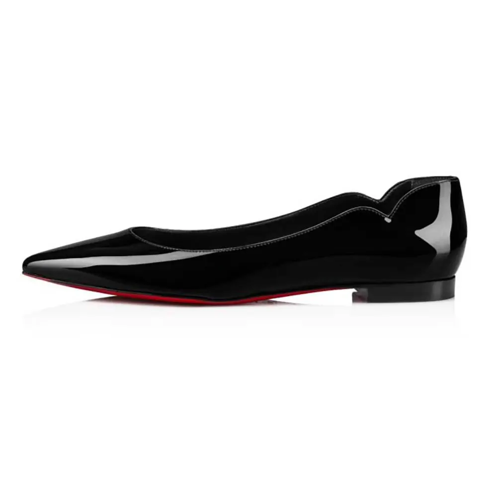 Side view of Christian Louboutin Women Hot Chickita Ballerinas Patent Calf Leather-Black