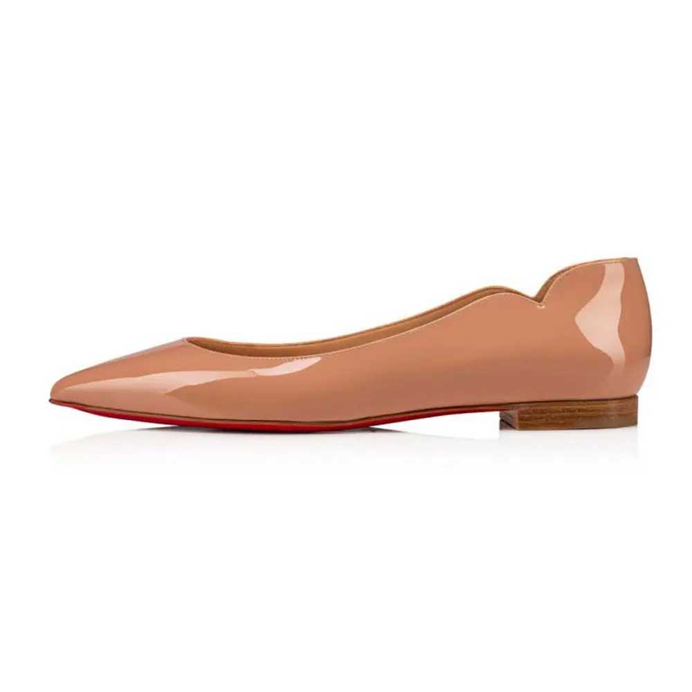 Side view of Christian Louboutin Women Hot Chickita Ballerinas Patent Calf Leather-Sandy