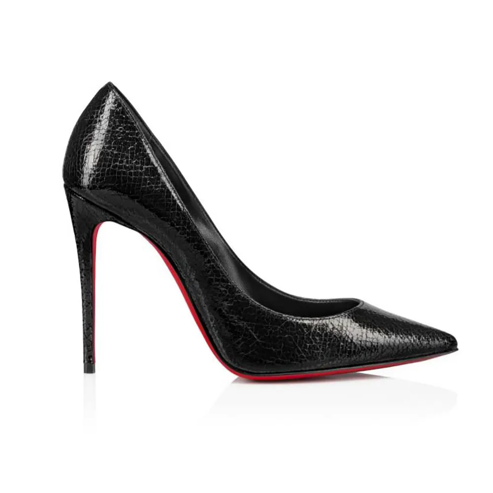 Side profile of Christian Louboutin Women Kate 100 mm Pumps Star Textured Laminated Calf Leather-Black