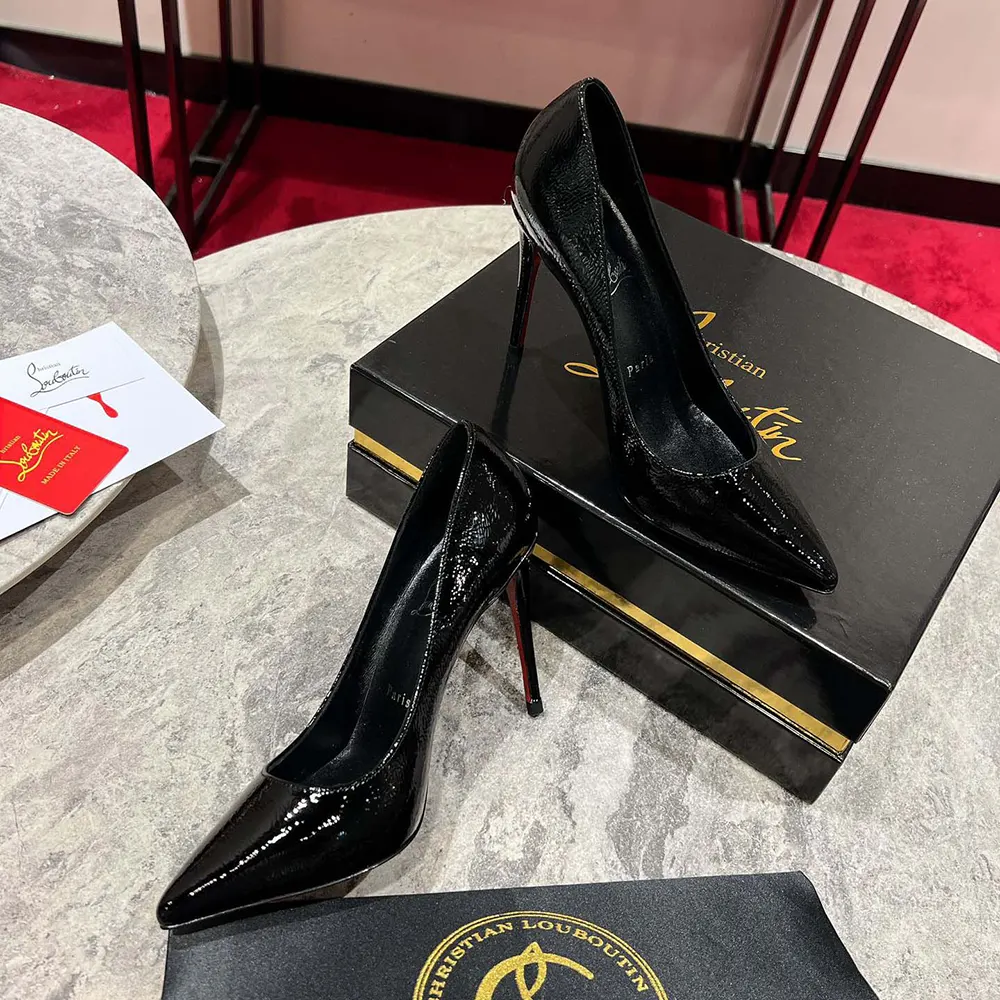 Christian Louboutin Women Kate 100 mm Pumps Star Textured Laminated Calf Leather-Black - image 5